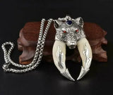 antique double boar pendant tooth silver Wolf protective talisman necklace Gift