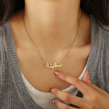 Personalized Arabic Name Necklace Part Crystal Pendant Custom Diamond Necklace Muslim 18K Gold Plated Jewelry Gift for Women