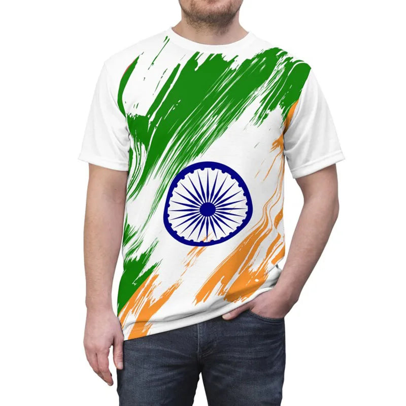 India Flag Print T-shirt Men's Clothing Crewneck Short Sleeve T Shirts
