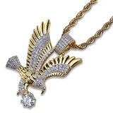Sparkling Zircon Fly Eagle Pendant Necklace for Men Hip Hop Rock Party Jewelry