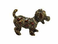 Stunning Vintage Look Gold plated Brown enamel Dog Puppy Brooch Broach Pin B60