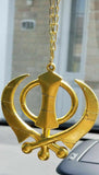 LARGE Plastic Gold Tone Stunning Khanda Punjabi Sikh Pendant Car Rear Mirror