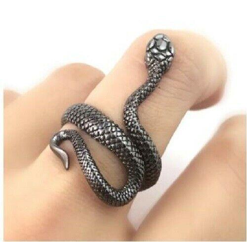 Evil Eye Protection Amulet Black Silver Plated Snake Hindu Ring Adjustable Z25