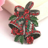 Christmas Bells Brooch Silver Plated Vintage Look Rhinestones Cake Pin B48