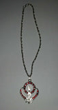 Unisex Large Sikh Khanda Pendant in Blue Red and Black with Stunning Rhinestones