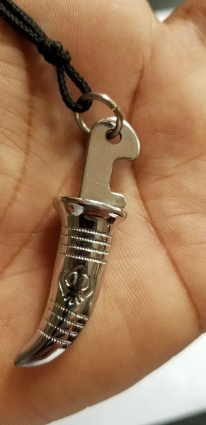 Stainless Steel Sikh Singh Kaur Sword Khanda engraved Pendant in thread Necklace