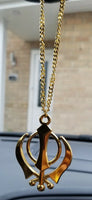 Gold Plated Khanda Pendant Punjabi Sikh Kaur Stunning Car Rear Mirror Hanger