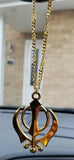 Gold Plated Khanda Pendant Punjabi Sikh Kaur Stunning Car Rear Mirror Hanger