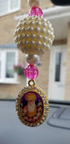 Gold Plated Punjabi Singh Kaur Sikh Ten Gurus Nanak Pendant Car Rear Mirror Pink