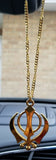 Gold Plated Khanda Pendant Punjabi Sikh Kaur Stunning Car Rear Mirror Hanger