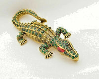 Stunning Diamonte Gold Plated Vintage Look Crocodile Christmas Brooch Pin C3