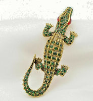 Stunning Diamonte Gold Plated Vintage Look Crocodile Christmas Brooch Pin C3