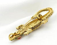 Stunning Diamonte Gold Plated Vintage Look Crocodile Christmas Brooch Pin C3