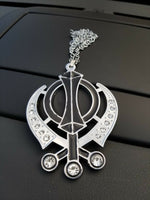 Singh Kaur Sikh Punjabi Silver Plated Khanda Pendant Car Rear Mirror Hanging BLA