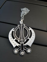 Singh Kaur Sikh Punjabi Silver Plated Khanda Pendant Car Rear Mirror Hanging BLA