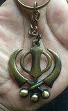 SIKH RELIGIOUS ICON KHANDA KEY RING Bronze Affect Steel Punjabi Khanda Key Chain
