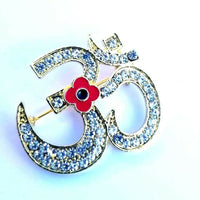 Stunning Diamonte Gold Plated Indian OMPoppy Hindu British India Brooch OM Pin