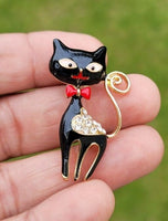 Black cat brooch vintage look gold plated retro enamel celebrity broach pin k20