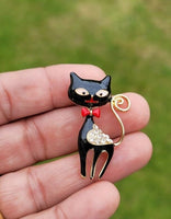 Black cat brooch vintage look gold plated retro enamel celebrity broach pin k20