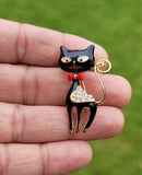 Black cat brooch vintage look gold plated retro enamel celebrity broach pin k20