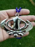 Silver plated wide khanda punjabi sikh singh pendant car rear mirror blue mala s