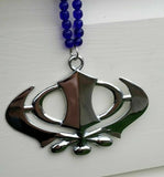 Silver plated wide khanda punjabi sikh singh pendant car rear mirror blue mala s