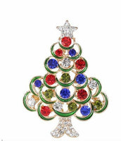 Vintage look stunning diamonte gold plated christmas tree brooch cake pin b49f