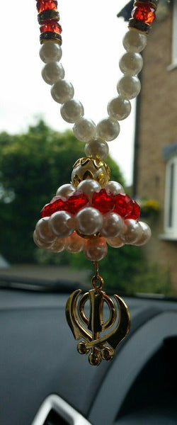 Gold plated punjabi sikh khanda stunning pendant car rear mirror beads hanger r