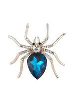 Stunning diamonte gold plated vintage look blue spider pin christmas brooch b9