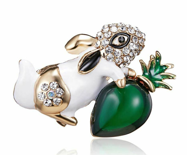 Stunning diamonte gold plated vintage look rabbit christmas brooch cake pin b3