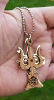 Hindu wooden om trishul trident evil eye protection good luck pendant gift dd2