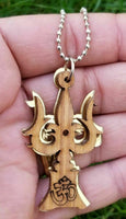 Hindu wooden om trishul trident evil eye protection good luck pendant gift dd2