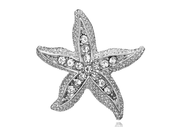 Christmas new year stunning diamonte silver plated tiny starfish brooch pin rr10