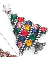 Stunning diamonte silver plated vintage look christmas tree brooch cake pin b1