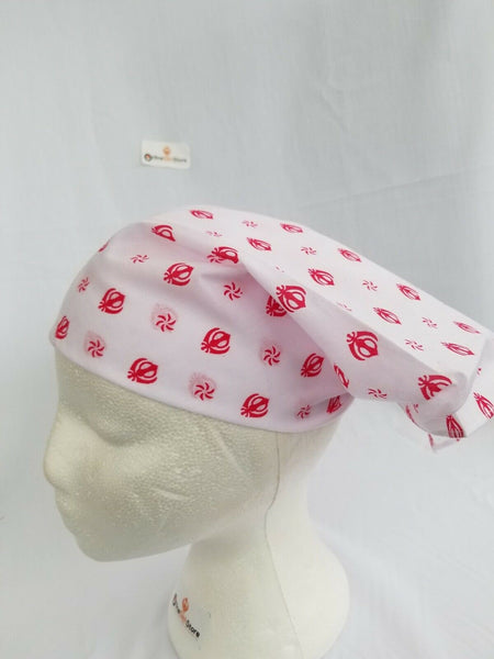 Sikh punjabi kaur white red khanda bandana head wrap gear rumal handkerchief