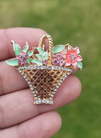 Flower basket brooch vintage look gold plated designer broach celebrity pin k32