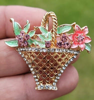 Flower basket brooch vintage look gold plated designer broach celebrity pin k32