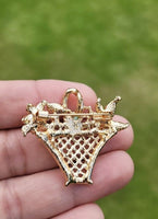 Flower basket brooch vintage look gold plated designer broach celebrity pin k32