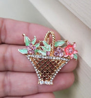 Flower basket brooch vintage look gold plated designer broach celebrity pin k32