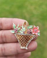 Flower basket brooch vintage look gold plated designer broach celebrity pin k32
