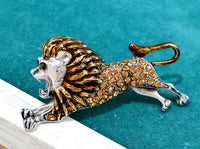 Roaring lion king brooch silver plated celebrity broach royal power sikh pin k27