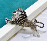 Roaring lion king brooch silver plated celebrity broach royal power sikh pin k27