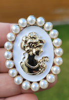 Jubilee Queen Brooch Vintage Look Cameo Beauty Broach Gold Plated Lady Pin K33