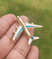 Aeroplane Brooch Vintage Look Queen Pilot Broach Gold Plated Crew Pin K39 New