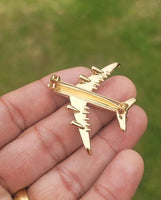 Aeroplane Brooch Vintage Look Queen Pilot Broach Gold Plated Crew Pin K39 New