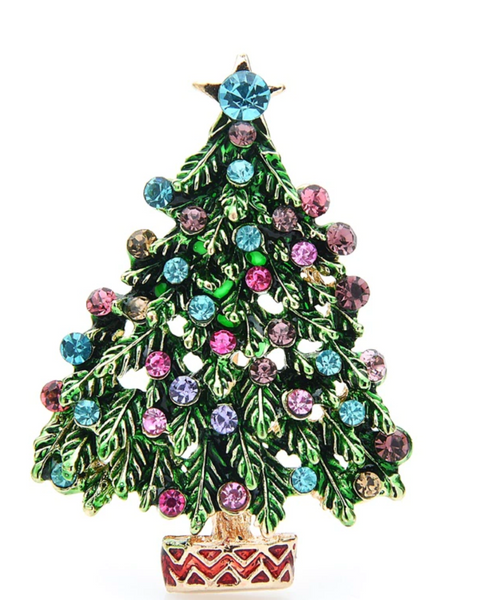 Christmas Tree Brooch Vintage look Gold plated broach Celebrity Queen pin i16