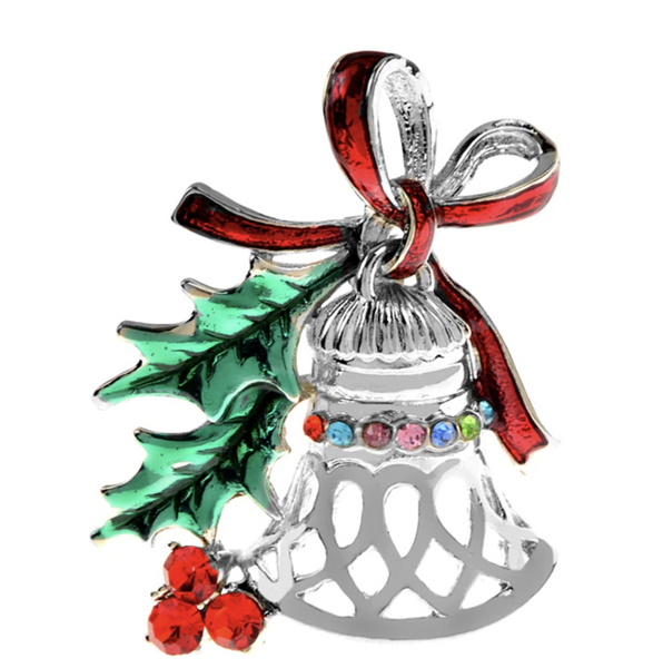 Christmas Bell Brooch Gold Silver Plated Broach Stones Celebrity Queen PIN i14
