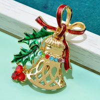 Christmas Bell Brooch Gold Silver Plated Broach Stones Celebrity Queen PIN i14