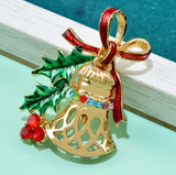 Christmas Bell Brooch Gold Silver Plated Broach Stones Celebrity Queen PIN i14