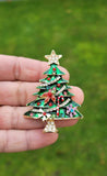 Christmas Tree Brooch Gold Plated Broach Colour Stones Celebrity Queen PIN i13